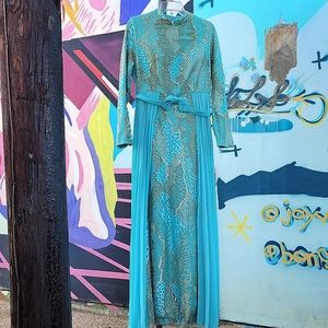 Vintage Gown aqua & gold